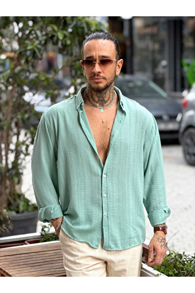 manch collection Kendinden Patterned Oversized Shirt Mint