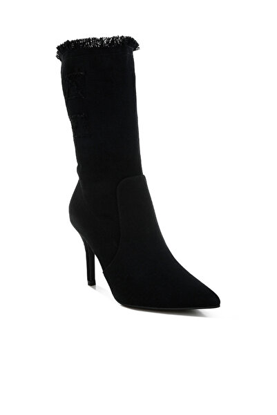 london Rag Women Distressed Denim Mid-Calf Boots in Black