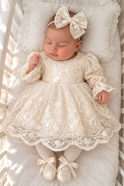 Mert Baby Aster Dantelli Lüx Elbiseli Mevlüt ve Özel Gün Seti %100 Pamuk Yeni...