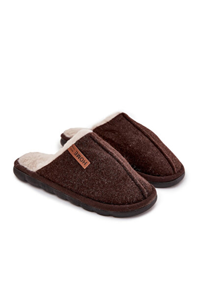 BOTO Papuci bărbătești cu căptușeală cu blană caldă ciocolată Darielle 42