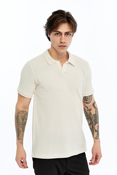 trender Мъжка тениска с поло яка 4024 КРЕМ