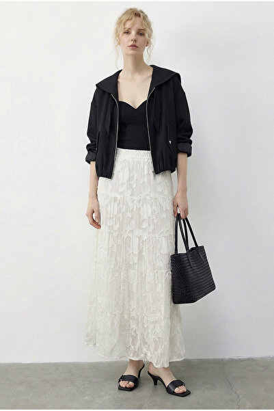 Bianco Lucci Women's Elastic Waist Self-Tie Patterned Lined Midi Skirt 355 60...