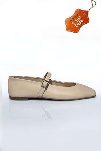 BRITY %100 Hakiki Deri Baretli Balerin Model Günlük Babet