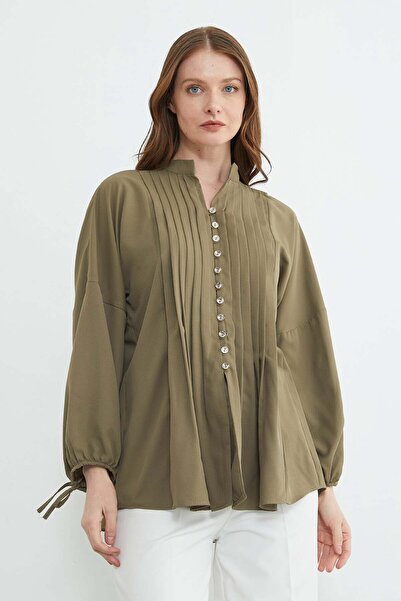 Fulla Moda Fullamodest Pleated Kolu Tie-Detail Shirt