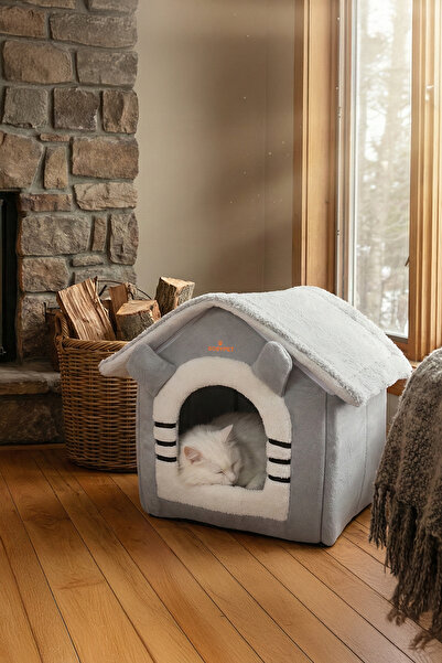 GOBYPET Peluş Kedi Ve Küçük Irk Köpek Evi, Minderli
