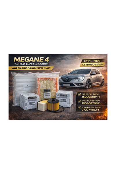 MOTORX Megane 4 1.3 TCe Turbo Benzinli Filtre Bakım Seti Yağ Hava Polen Filtr...