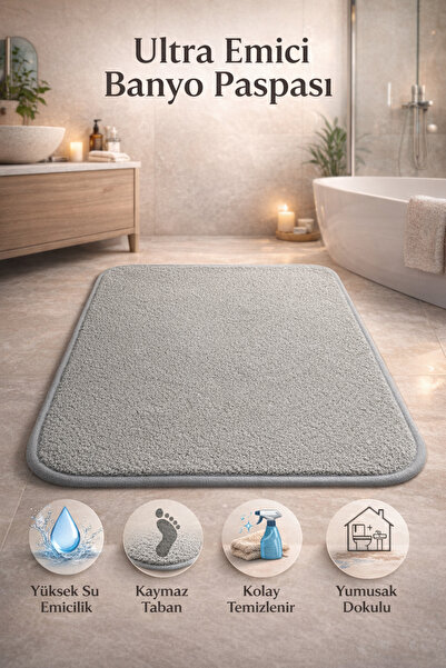Single Banyo Paspası Ultra Emici Kaymaz Taban Kolay Temizlenir