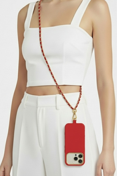 Tech&bello accessories Leather Strips Chain Phone Strap Lanyard Crossbody Str...