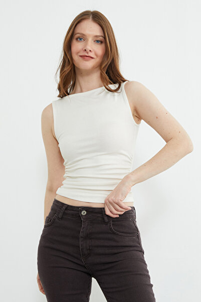 Fulla Moda Bluză cu decolteu bărcuță și drapajuri laterale