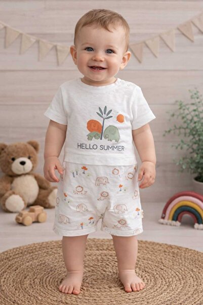 Necix's Safari Desenli Pamuklu Erkek Bebek Yazlık Tulum 3-6Ay, 6-9Ay, 9-12Ay