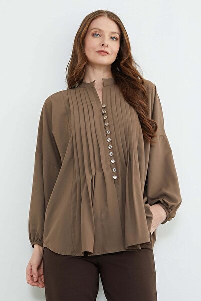 Fulla Moda Cămașă Fullamodest cu pliuri Kolu cu detaliu cu șnur