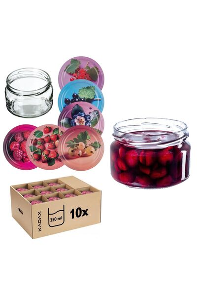 KADAX 10 buc. Borcane 250 ml pentru dulceață, gem, miere, sticlă Fi 82