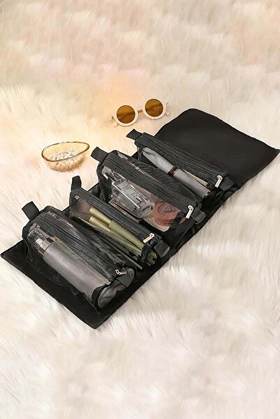 TAKIŞTIR Μαύρη τσάντα καλλυντικών προσωπικής περιποίησης σε σχήμα ρολού