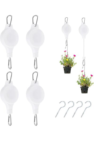 Arabest بكرة نباتات قابلة للسحب، 4 قطع من علاقات نباتات شديدة التحمل، خطافات ...