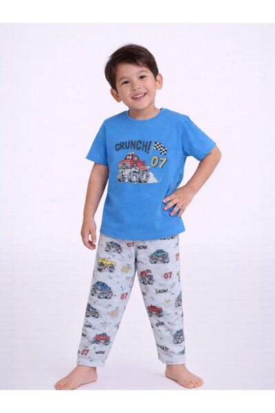 Victor and Jane Boys Monster Truck Print Cotton Pajama Set – T-Shirt & Full P...