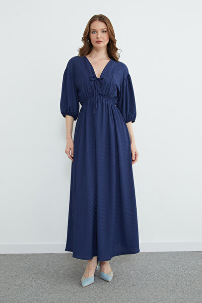 Fulla Moda Rochie lungă cu cu detaliu cu șnur elastice în talie în față