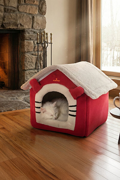 GOBYPET Peluş Kedi Ve Küçük Irk Köpek Evi, Minderli