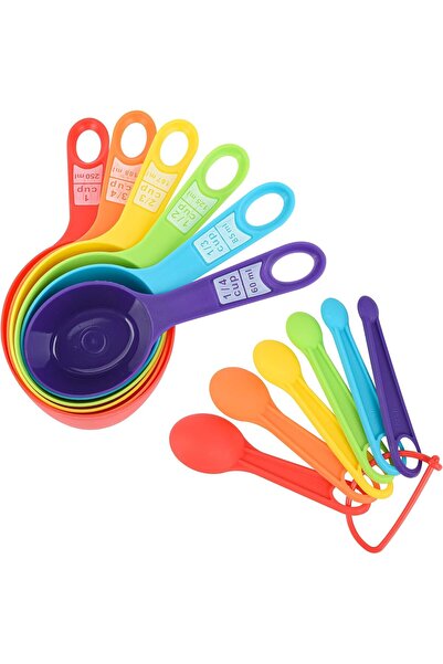 Arabest طقم أكواب وملاعق قياس، 12 قطعة، أكواب وملاعق قياس بلاستيكية لطيفة بال...