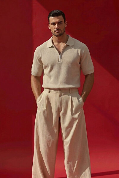 The Champ Clothing Ανδρικό πλεκτό μπλουζάκι Με υφή κοτλέ Μπεζ - Γιακάς πόλο, ...