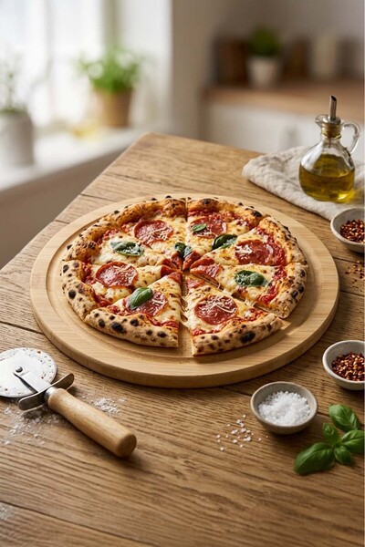 Bambuland Bamboo Pizza Serving Board – Round Pizza Presentation and Cutting B...