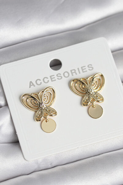 shopwave Füsun Earring Model Gold Color Butterfly Model Brass Women's Earrings