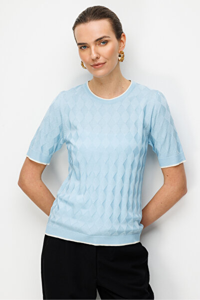 Desen Triko Bluză de damă cu decolteu în formă de O cu model în romburi trico...