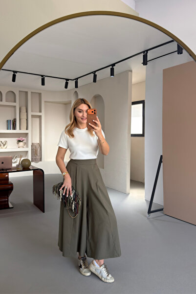 Sezgi Tekin Pilise Detail Khaki Skirt Trousers