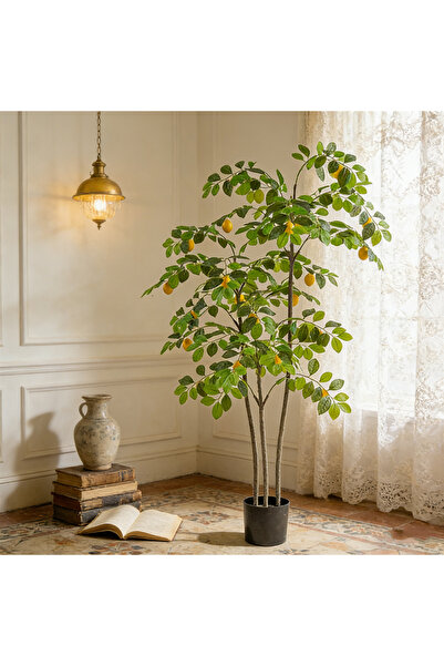 BESTONE شجرة ليمون اصطناعية واقعية بثلاثة جذوع بطول 160 سم، نبات أرضي لتزيين ...