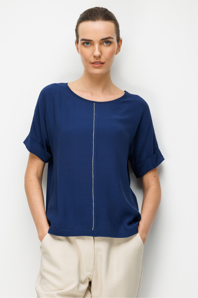 Desen Triko Women's Crew Neck Low Sleeve Combed Cotton T-Shirt with Stones on...