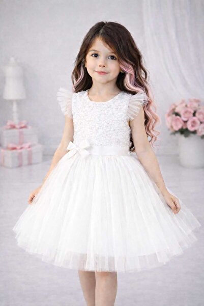 RUMİ KİDS Kollu Tüllü Kız Çocuk Abiye Parti Elbise SİMLİ
