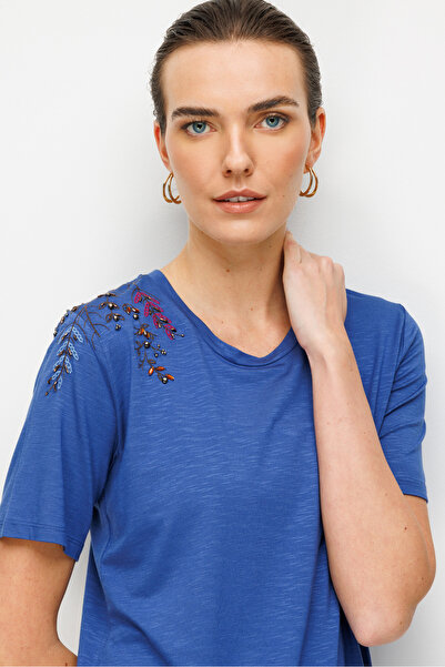 Desen Triko Γυναικείο μπλουζάκι με έναν ώμο, κεντημένο, από χτενισμένο βαμβάκ...