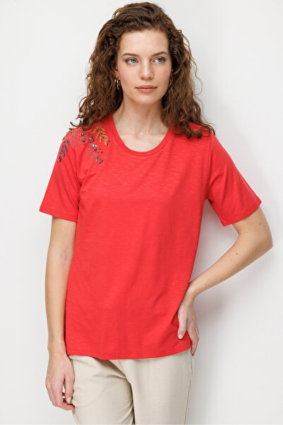 Desen Triko Γυναικείο μπλουζάκι με έναν ώμο, κεντημένο, από χτενισμένο βαμβάκ...