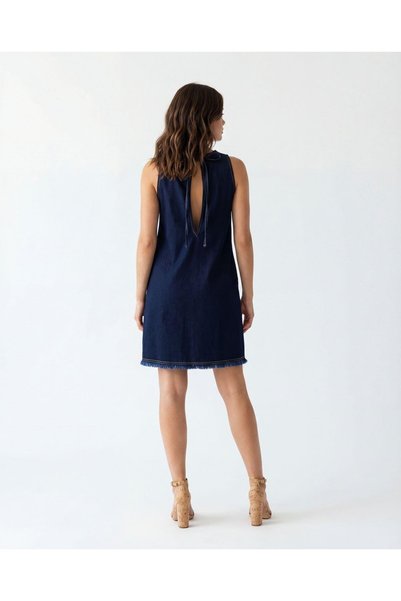 Womengrom Fame Women's Sleeveless Back Detail Denim Dress