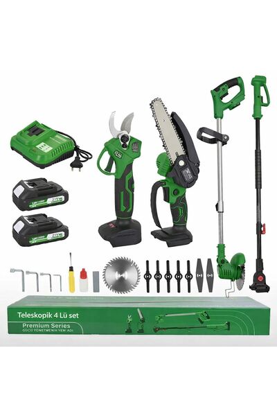 KİMMEER PLUS 4'lü Set 21V Teleskopik Bağ Makası & Çim Biçme Makinesi & Budama...