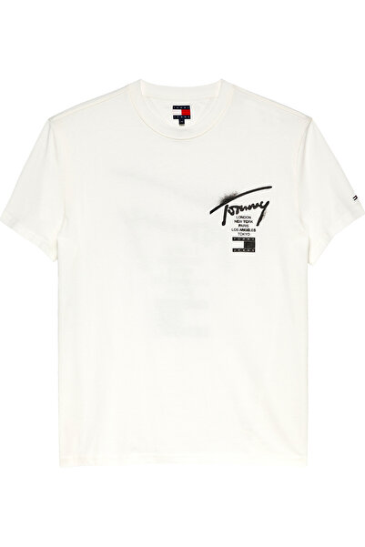 Tommy Hilfiger TJM REG CITY SIGN SS TEE EXT Erkek Beyaz T-Shirt - DM0DM22553