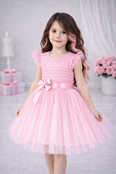 RUMİ KİDS Kollu Tüllü Kız Çocuk Abiye Parti Elbise SİMLİ