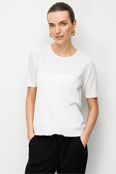 Desen Triko Women's Crew Neck Blouse Striped with Side Buttons Fine Knit Blou...