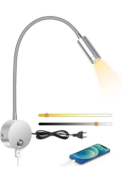 ERWEY Lampă de citit, montată pe perete, lumină de perete LED, lampă de pat c...
