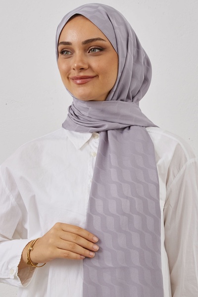 InStyle شال جاكار حريري بنمط الماء - رمادي