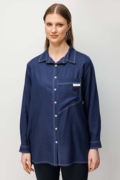 Ekol Torba Cepli Polo Yaka Keten Gömlek