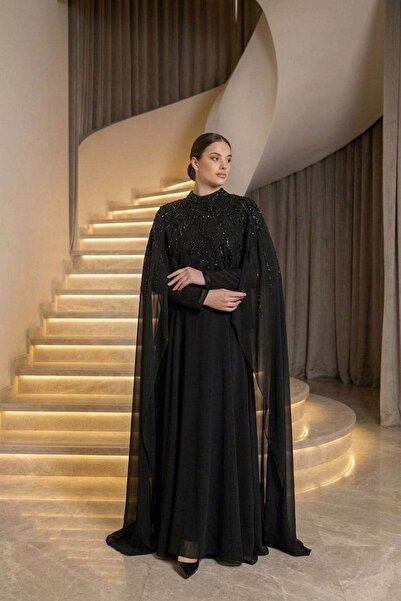 hakimoda Elmina Chiffon Evening Dress Black