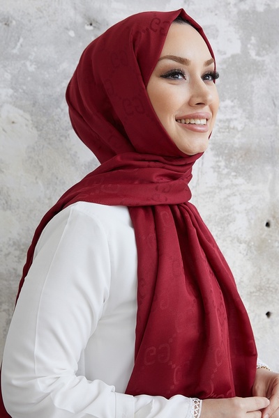 InStyle شال أريفا جي بنمط قماش جاكار مكون من قطن قطع - أحمر كلاريت