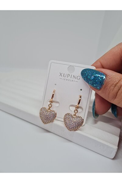 XUPING JEWELRY Özel Seri Zirkon Taşlı Kalp Rose Küpe