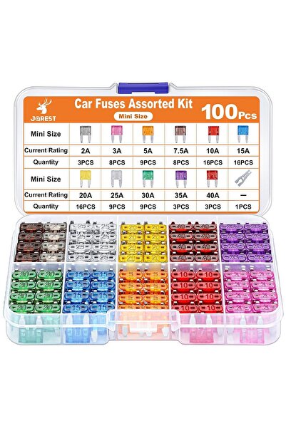 Jorest Car Fuse Set, 100 Pieces 12V Mini and Small Car Fuses + 1 Fuse Clip fo...