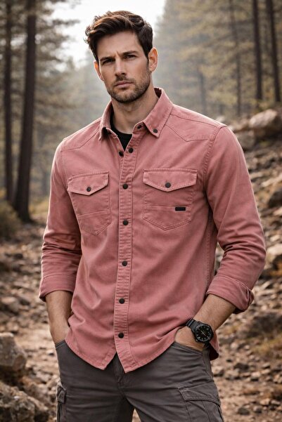 CLASSİCS MEN Ανδρικό τζιν πουκάμισο με μακρύ μανίκι Yxc εφαρμοστό - 7467