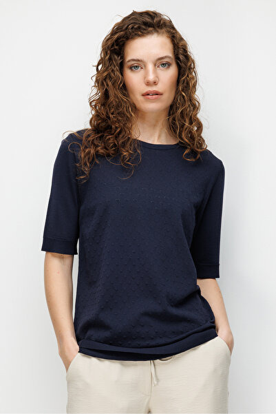 Desen Triko Γυναικεία μπλούζα με λαιμόκοψη Με σχέδιο Λεπτό πλεκτό σε σκούρο μπλε