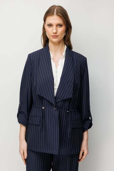 Ekol Çizgi Desenli Kapak Cepli Ceket