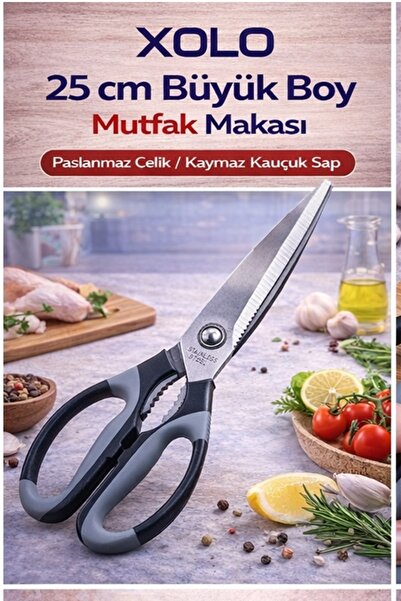 xolo Çok Amaçlı Mutfak Makası 25 cm Grey Paslanmaz Çelik Tavuk Et Sebze Kesme...
