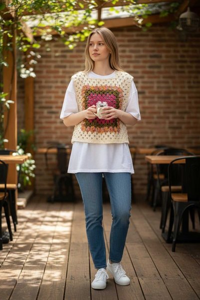 Tokuşka Reversible Wearable Women's Sweater with Hand Knitted Motifs