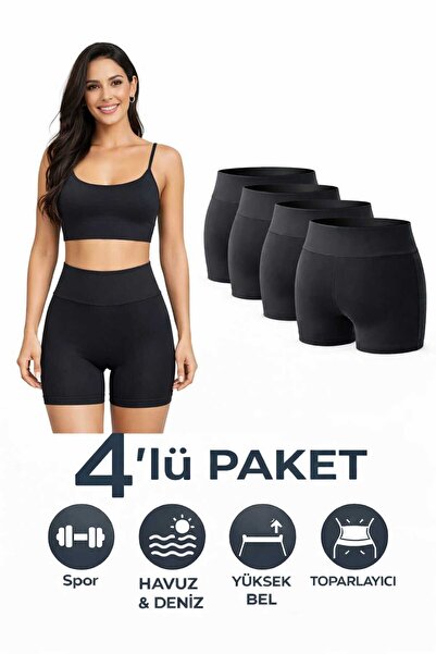 MODA İLEMA Kadın Yüksek Bel Toparlayıcı Spor Tayt Şort 4'lü Paket – Fitness, ...